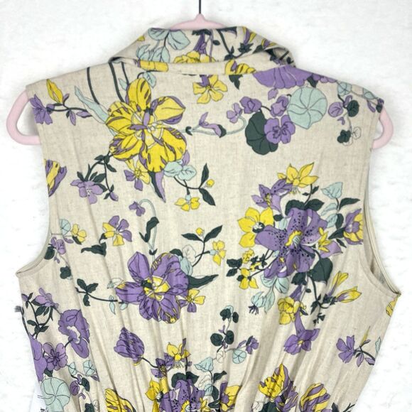 Liz Claiborne Floral Belted Dress Womens SZ 6 Fit & Flare Midi Sleeveless Linen - Picture 6 of 11